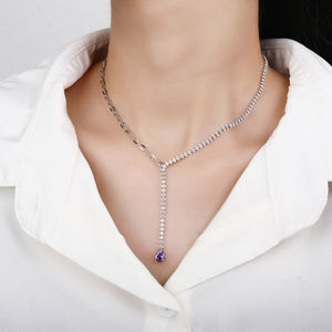 925 שרשרת טניס כסף זירקוניה כסף עם אבן חן סגולה, שרשרת טופר עבור נשים לחתונה או מתנה - Product Image 4