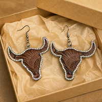 Pendientes Colgantes ChuYao 2025 de Aleación de Zinc Plateados con Diseño de Toro Texas de Moda Occidental, con Diamantes de Imitación, Personalizables para Mujer, REACH