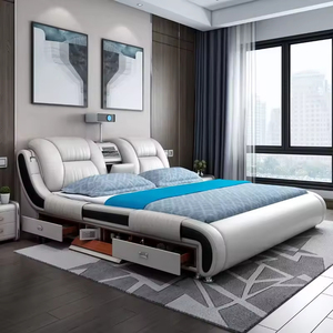 <span class=keywords><strong>Letto</strong></span> Matrimoniale Moderno di Lusso in Pelle, Regolabile, Elettrico, con Massaggio, Imbottito, con <span class=keywords><strong>Materasso</strong></span> e Struttura, Design TV Integrato - Product Image 1