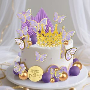 Décoration <span class=keywords><strong>de</strong></span> gâteau couronne dorée, ensemble éventail soleil et <span class=keywords><strong>ailes</strong></span> <span class=keywords><strong>de</strong></span> papillon lilas, lot <span class=keywords><strong>de</strong></span> décoration anniversaire mauve, fournisseur B2B fiable - Product Image 5