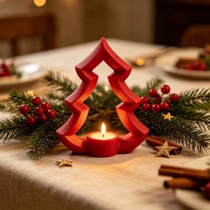 Portavelas de árbol de Navidad nórdico, impreso en 3D, hueco, rojo, verde, blanco, decoración de ventana, hogar, sala de estar, regalo de invierno - Product Image 5