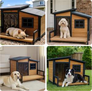 Großes Hundehaus aus Holz Modern Outdoor Robust Isoliert Wetterfest Ganzjahres-Hundezwinger für Große Rassen - Product Image 5