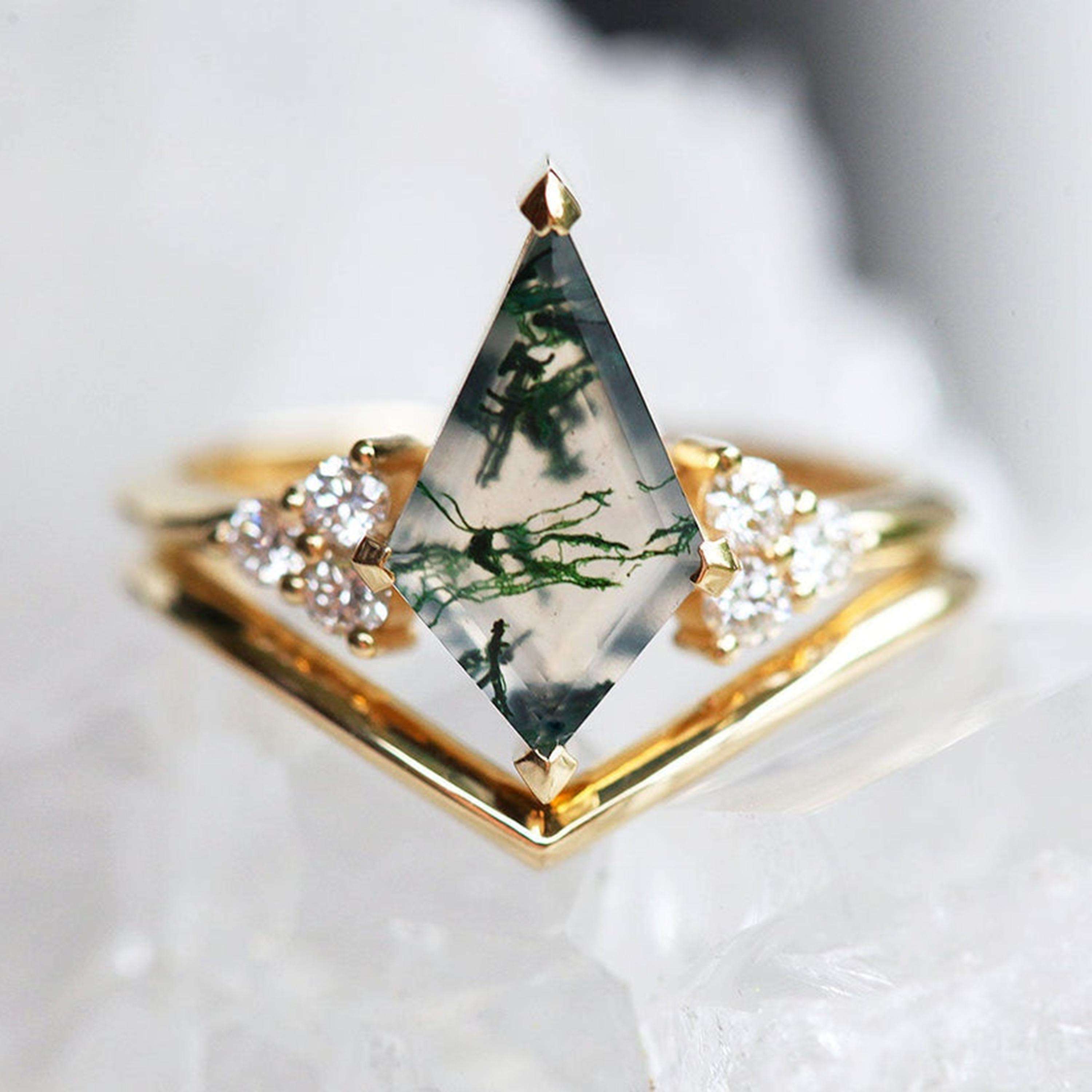 Natural Moss Agate-Rhodium