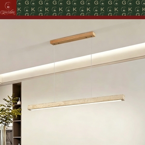 Îlot de cuisine moderne GOLDKING en <span class=keywords><strong>travertin</strong></span> <span class=keywords><strong>beige</strong></span> massif, luminaire linéaire, support en bois naturel, fabrication OEM ODM directe d'usine - Product Image 5