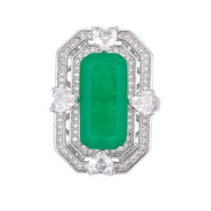 High Quality Eco-friendly Copper 8*16MM <b>Emerald</b> Green Cubic Zirconia 3 Piece Wedding Bridal Ring Necklace Set for Party - Product Image 2