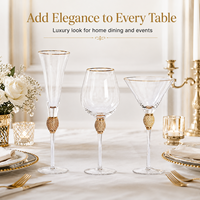 Verres à pied réutilisables en verre transparent avec bord doré, sans plomb, compatibles lave-vaisselle, pour flûtes à vin, gobelets à cocktail, verres à pied perlés pour mariages