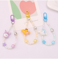 Nouveau porte-clés pendentif poupée mignonne perlée colorée en alliage et PU, accessoire de décoration pour étui d'écouteurs pour couples