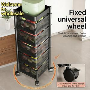 Carrello da <span class=keywords><strong>Cucina</strong></span> in Metallo Multilivello con <span class=keywords><strong>Cestelli</strong></span> Rotanti per Verdure, Organizzatore Mobile per Frutta e Snack, Scaffale Portaoggetti - Product Image 4