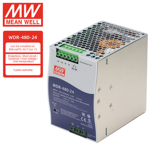 Fuente de Alimentación <span class=keywords><strong>Mean</strong></span> Well WDR-480-24 <span class=keywords><strong>DC</strong></span> 480W 24V de Alta Eficiencia 93% con Baja Disipación de Energía, Salida Única, Certificación CE para Riel DIN - Product Image 1