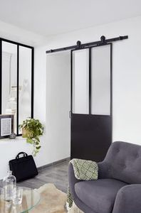 ประตูยุ้งข้าวแบบเลื่อนกระจกสองชั้นพร้อมกระจกฝ้ารางโครงเหล็กฝรั่งเศสสีดำภายใน - Product Image 2