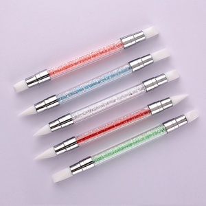 Juego de 5 pinceles de silicona para decoración de uñas, pinceles de doble punta para pegamento de uñas, mango rosa cristal y oro rosa, pinceles para manicura de salón - Product Image 6