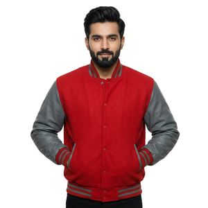 Pakistan Manufacturer's High Street Style Varsity Baseball Jacket for <b>Man</b> Oversize Canvas Stand Button Closure Windproof Fleece - Product Image 1