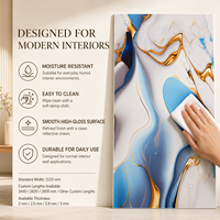 Panneau mural décoratif en PVC brillant MORLENX, motif abstrait bleu, blanc et or, effet marbre UV, pour décoration intérieure de luxe