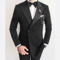Costume de mariage pour homme, veste à double boutonnage à revers en pointe, sur mesure, smoking, 2 pièces, veste et pantalon, costumes noirs