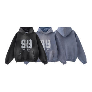 Sudadera con Capucha Extra Grande para Hombre, Lavada al Ácido, con Logotipo Personalizado Bordado, 100% Algodón, Estilo Urbano, Marca KingSen OEM - Product Image 5