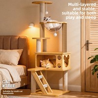 Arbre à chat et lit pour chat multi-niveaux de luxe, avec poteau d'escalade, grand espace, tour capsule transparente, tout-en-un, design mignon et tendance
