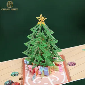 2024 Hot Seller Laser Gesneden Pop-Up Wenskaart Kerstboom 3d Kerstkaart