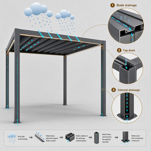 Pavillon à lames orientables en aluminium avec toit rétractable motorisé, pour <span class=keywords><strong>piscine</strong></span>, salon <span class=keywords><strong>de</strong></span> jardin, jardinage, et rideaux d'ombrage complet - Product Image 4