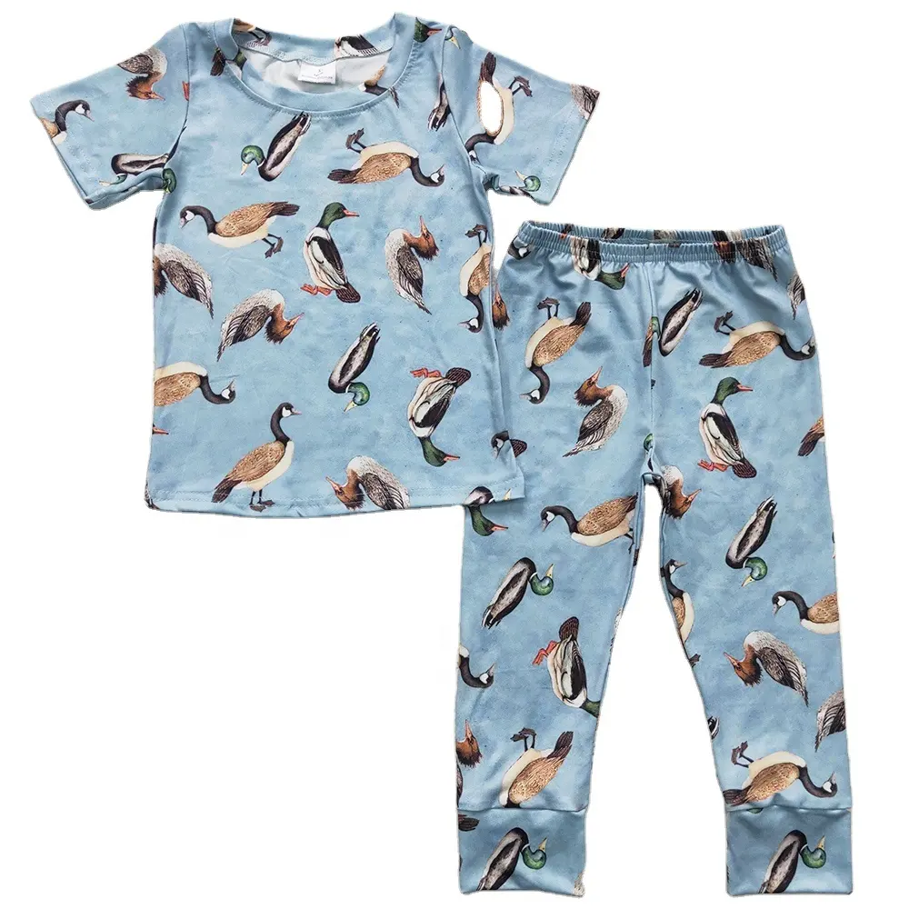 Conjunto de pijama infantil fofo com estampa de pato, roupas para dormir para meninos e meninas