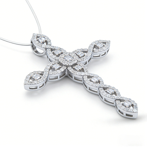 CUSTOM SILVER 10K/14K/18K GOLD PLATED LAB GROWN CVD DIAMOND CLASSIC ENGAGEMENT GIFT SWEATER <b>CHAIN</b> NECKLACE <b>CROSS</b> PENDANT - Product Image 2