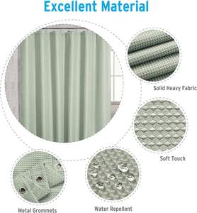 Venta al por mayor verde Waffle <span class=keywords><strong>cortinas</strong></span> <span class=keywords><strong>de</strong></span> ducha impermeable Anti-moho diseñador poliéster granja Boho <span class=keywords><strong>baño</strong></span> ducha cortina - Product Image 5