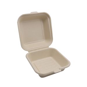 Caja de hamburguesas bagazo de caña de azúcar Biodegradable, 450 ml, 6x6 pulgadas