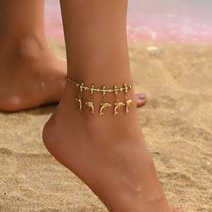 สร้อยข้อเท้าโลหะสไตล์ยุโรปอเมริกันสำหรับผู้หญิง ประดับจี้รูปปลาโลมาและเปลือกหอย ดีไซน์หรูหรา สไตล์ฮิปฮอป ผลิตจากโลหะผสม ประเทศจีน - Product Image 6