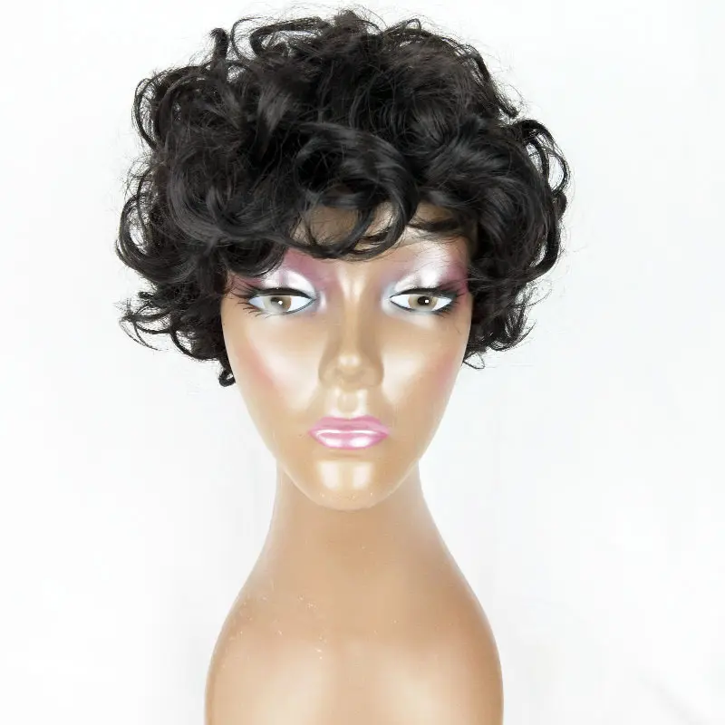 Curly Short Wigs Human Hair with Bangs Pixie Cut African Fluffy Wigs for Women Cheap Hair Extensions Wigs
