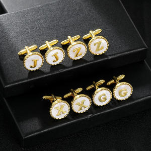 2025 nouveauté A-Z lettres boutons de manchette personnalisé prénom personnage bouton de manchette rond couleur or français chemise bouton de manchette - Product Image 1