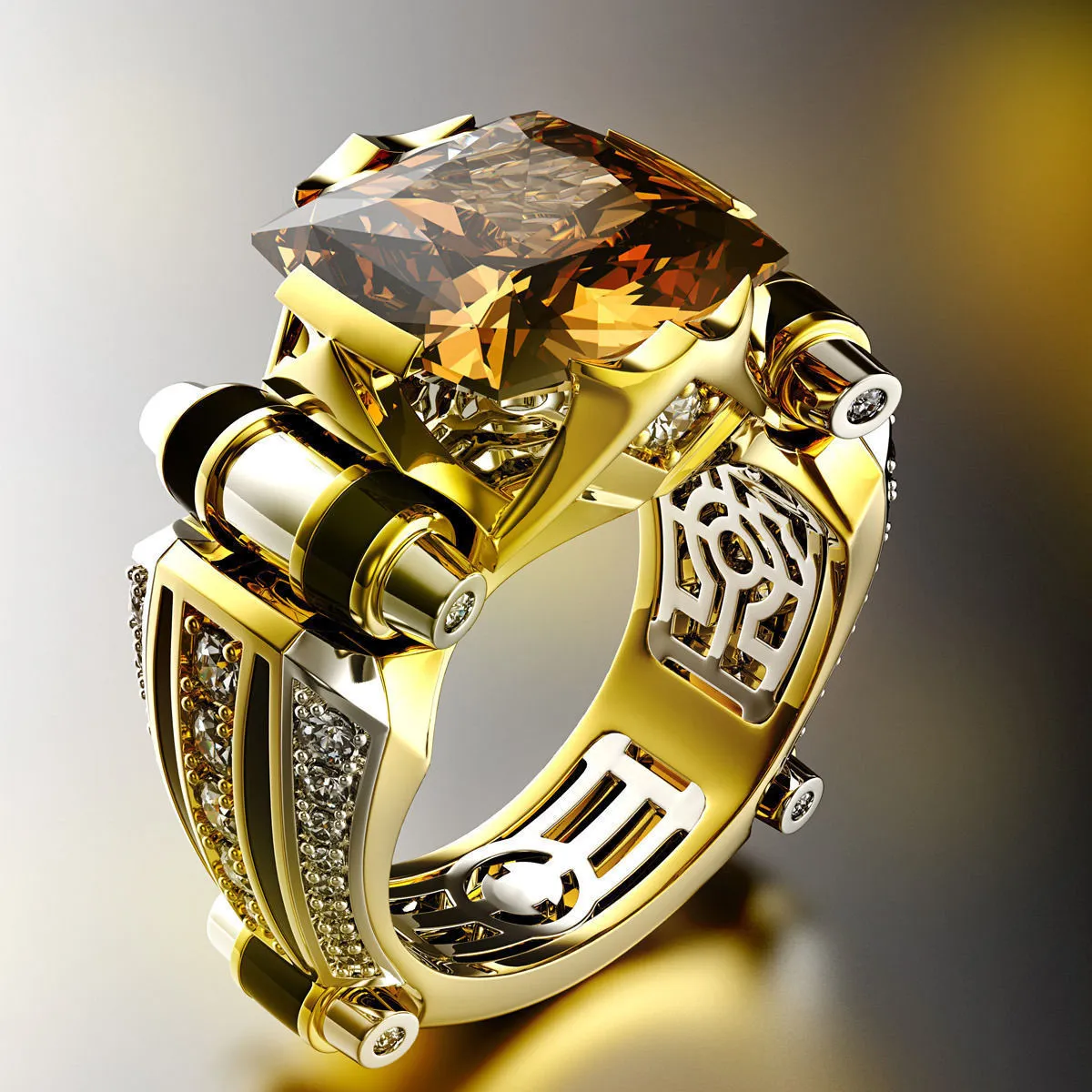 Wholesale Fashion Creative Color Separation Inlaid Crystal Diamond Engagement Ring Jewelry For Men