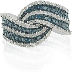 Natural White And Color Enhanced Blue Diamond <b>Ring</b> 925 Sterling <b>Silver</b> Round Cut Pave Setting <b>Statement</b> <b>Ring</b> Size 8 - Product Image 1