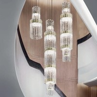 Suspension LED de luxe sur mesure en fer et cristal doré pour villa, grand luminaire d'intérieur avec CRI 90 élevé pour restaurant et escalier
