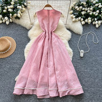 Robe élégante sans manches pour femme WIWT, coupe trapèze, avec décorations en perles, taille haute, longue et fluide, robe décontractée pour tous les jours et les soirées
