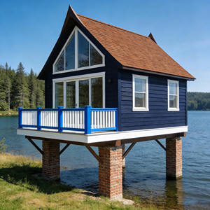 บ้านพักตากอากาศไม้สองชั้นสไตล์อเมริกาเหนือริมทะเลสาบ รุ่น 32 ㎡   วิลล่าพักตากอากาศวิวเต็มรูปแบบ บลู บราวน์ คันทรี รีทรีท - Product Image 1