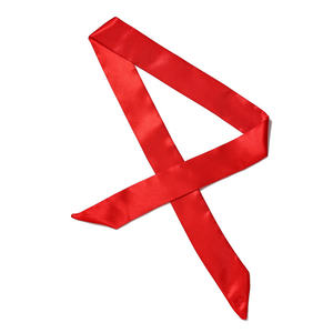 Écharpe étroite en polyester de 90cm de long, bordure blanche fine et rouge solide, accessoire uniforme d'entreprise pour hôtesse de l'air pour femmes - Product Image 4