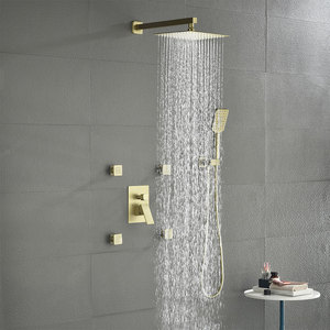 Sıcak satış fırçalanmış altın lüks duş banyo musluğu in-duvar yağmur banyo duş seti 3 yolları sıcak ve soğuk su duş sistemi - Product Image 3