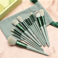 Ensemble de 13 pinceaux de maquillage, pinceaux synthétiques de qualité supérieure, vert, fond de teint, estompage, blush, poudre pour le visage, kit de pinceaux de maquillage
