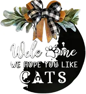 欢迎农舍前廊装饰花环标志我们希望你喜欢狗/猫门悬挂动物标志饰板装饰