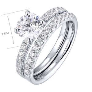 मोइससानाइट सगाई की अंगूठी ठीक गहने 925 स्टर्लिंग चांदी रोडियम प्लेटेड रिंग जिरकॉन प्रेमी शादी की अंगूठी स्टैकिंग - Product Image 2