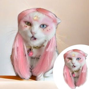 Nouvelle perruque pour animaux de compagnie rose longue et droite universelle, solide, pour chats et chiens, peut être attachée, à porter en été et en hiver, moins de miaulement, costume de perruque pour chat - Product Image 1