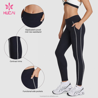 Legging de sport en nylon et élasthanne personnalisé pour femme, avec rayures contrastées, pour la gym, le fitness, le Pilates et le yoga, avec poches