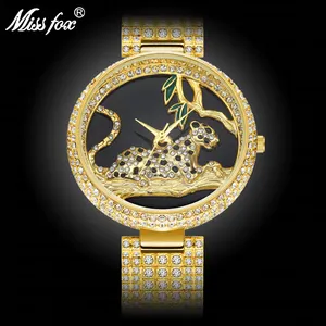 Missfox Zwarte Elegante Luipaard In Boom Mk Rvs Japan Beweging Analoge Luxe Mode Goud Vrouwen Quartz Horloges