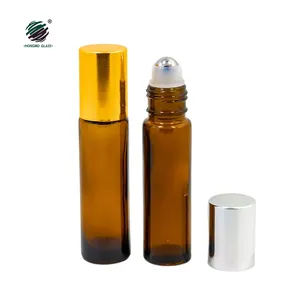 Hongmo factory luxury frosted amber bottle oil 10ml perfume ball glass roll on bottles