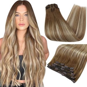 Extensiones de <span class=keywords><strong>Cabello</strong></span> Humano con Clip, Color Chocolate Marrón <span class=keywords><strong>Balayage</strong></span>, Invisibles, Onduladas, Largas, para Mujer, Cobertura Completa - Product Image 5