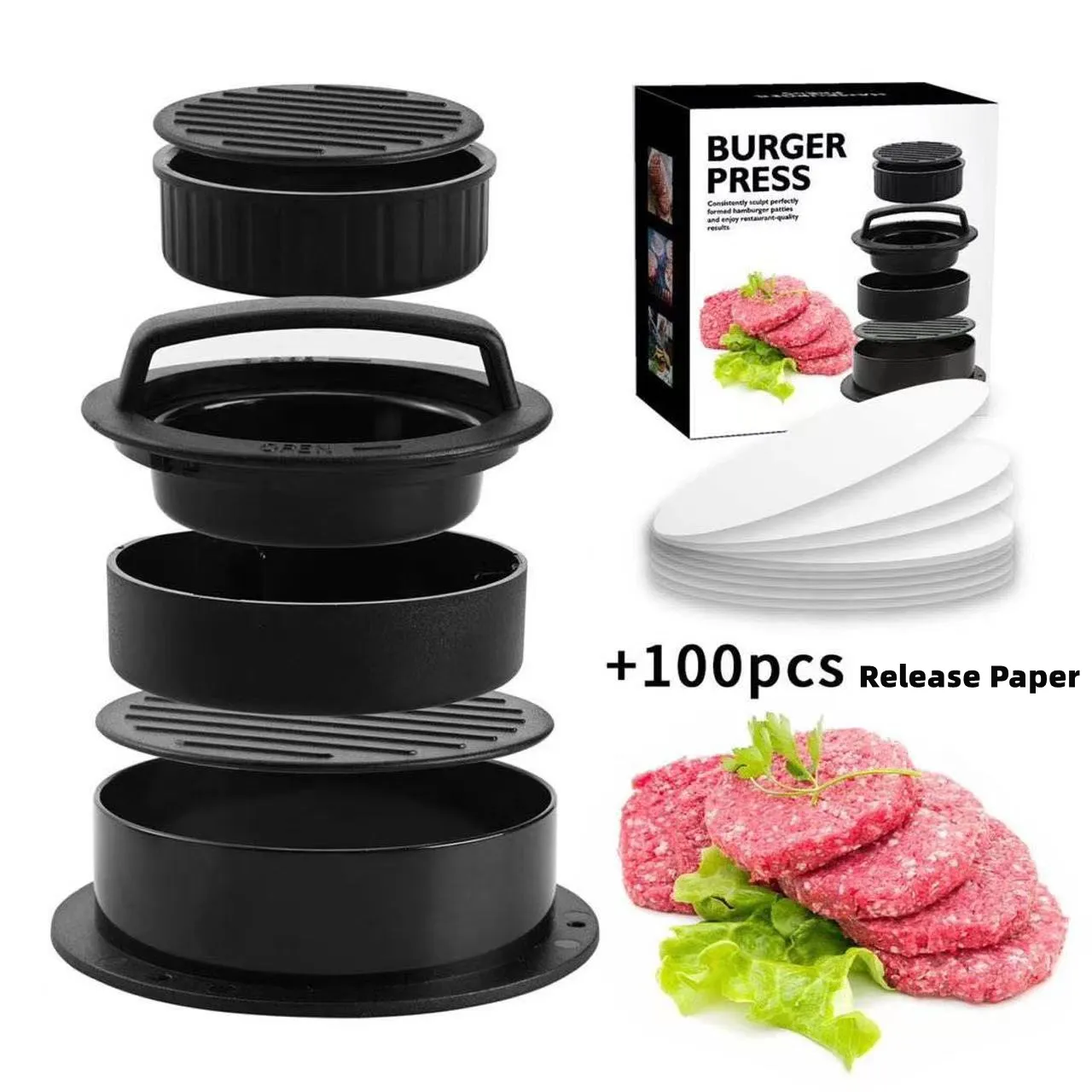 Strumenti per barbecue 3 In 1 stampo per carne ripiena manuale antiaderente In plastica doppio Hamburger Press Patty Maker Burger Press