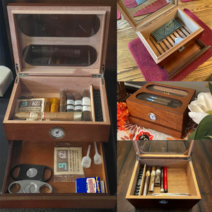 Humidor personalizado Cedar Cigar Packaging Accessories Travel Desktop Cigar Humidor case Caja de almacenamiento de madera con humidificador higrómetro - Product Image 4