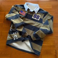 Sweat-shirt personnalisé streetwear avec impression DTG, patch brodé en coton, jersey de rugby court, chemise thermique à manches longues à rayures