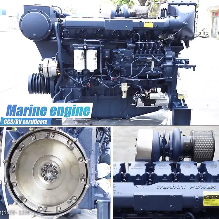 230kw 4 tiempos 300hp propulsión interior 6 cilindros Weichai wd10 WD12 WP10 WP12 barco motor marino diesel