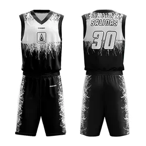 Kualitas tinggi kustom sublimasi seragam basket desain sederhana hitam putih basket jersey