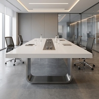 Tables et chaises de salle de réunion sur mesure, forme rectangulaire blanche, matériau de surface solide de haute qualité, 12 places